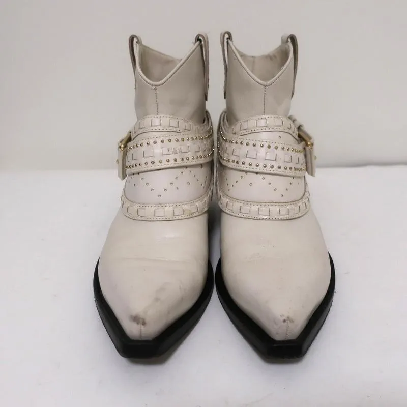 Zimmermann Cowboy-Stiefel Creme Stiefel mit Nieten Größe 38 Western Knöchelstiefel