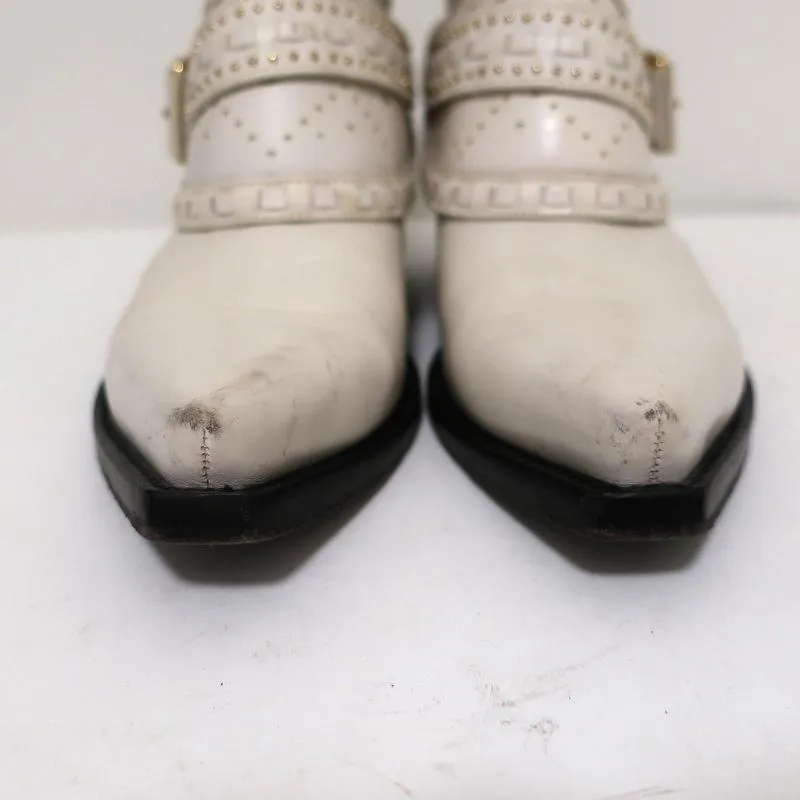 Zimmermann Cowboy-Stiefel Creme Stiefel mit Nieten Größe 38 Western Knöchelstiefel