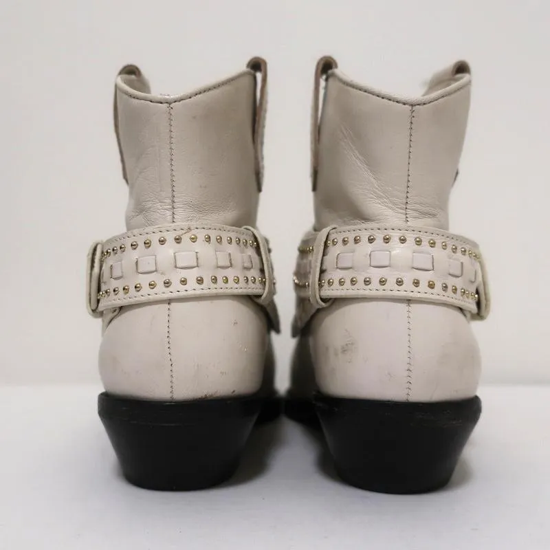 Zimmermann Cowboy-Stiefel Creme Stiefel mit Nieten Größe 38 Western Knöchelstiefel