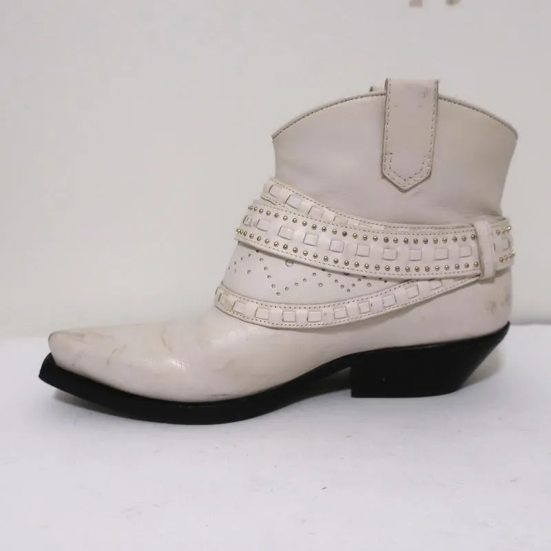 Zimmermann Cowboy-Stiefel Creme Stiefel mit Nieten Größe 38 Western Knöchelstiefel