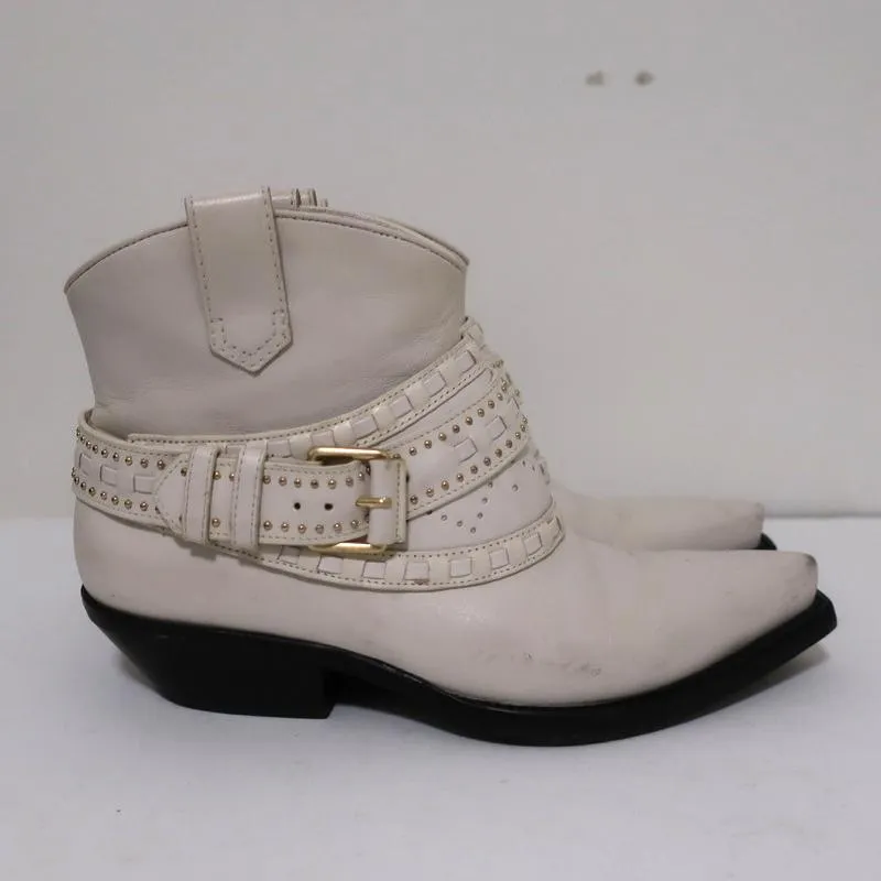 Zimmermann Cowboy-Stiefel Creme Stiefel mit Nieten Größe 38 Western Knöchelstiefel